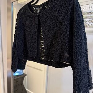 Elegant Black Lace Cropped Cardigan. Size M